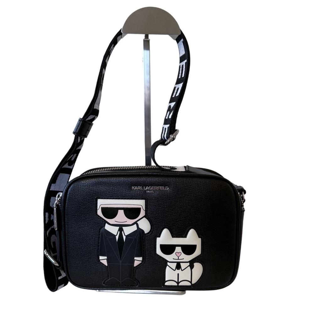 Karl Lagerfeld Choupette Cat Camera Crossbody Logo Bag Black Vegan Leather - Picture 5 of 17